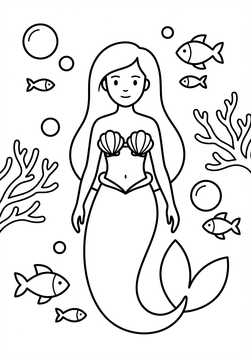 Lächelnde Meerjungfrau mit großen Fischen unter Wasser