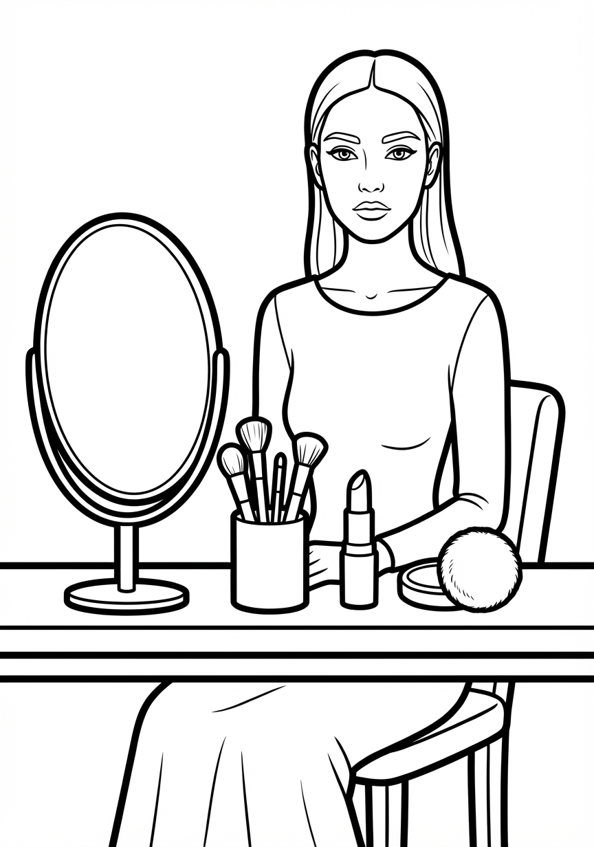 Eine schöne Frau macht sich am Schminktisch zurecht