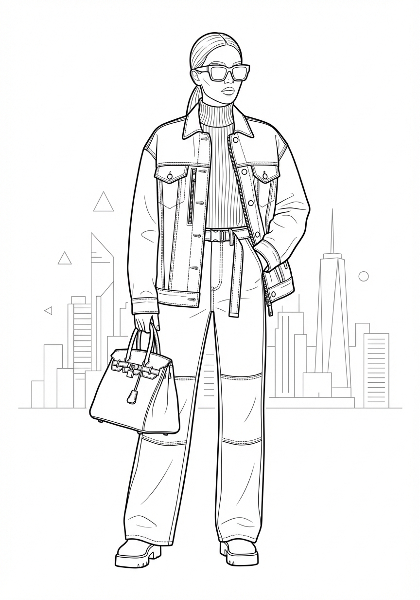 Junge Frau in modischer Kleidung mit schicken Accessoires