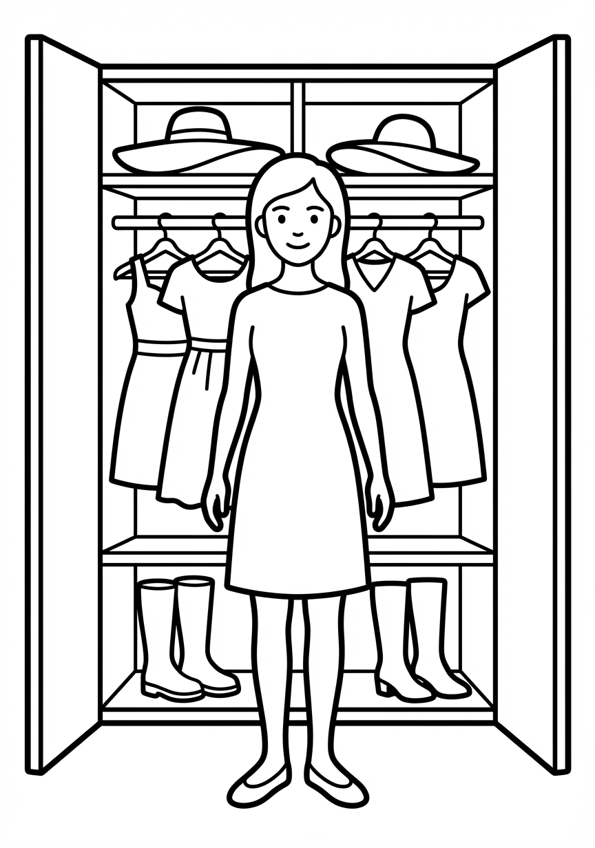 Junge Frau betrachtet ihre Kleider im Schrank