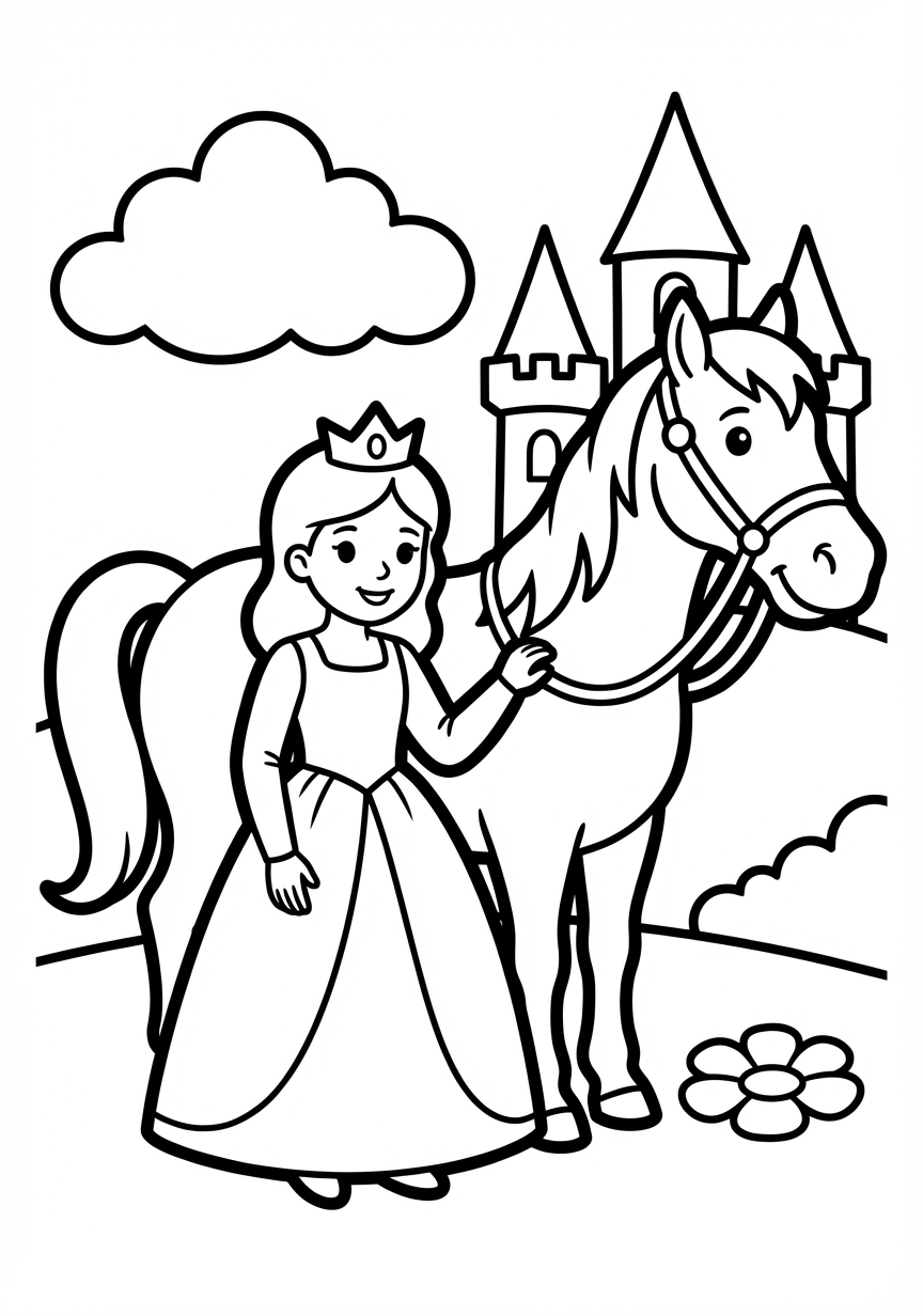 Eine Prinzessin und ihr Pferd mit großen Flächen