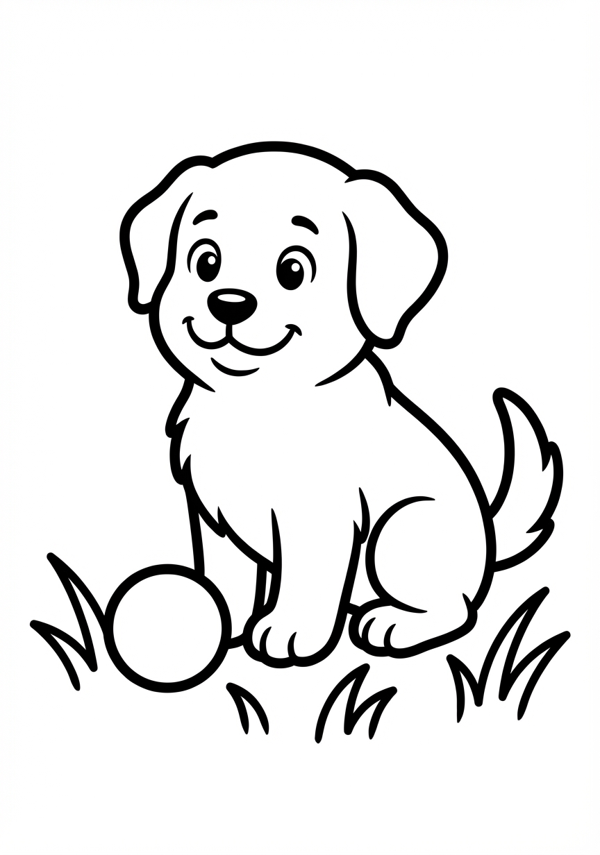 Kleiner Hundewelpe mit Ball zum einfachen Gestalten