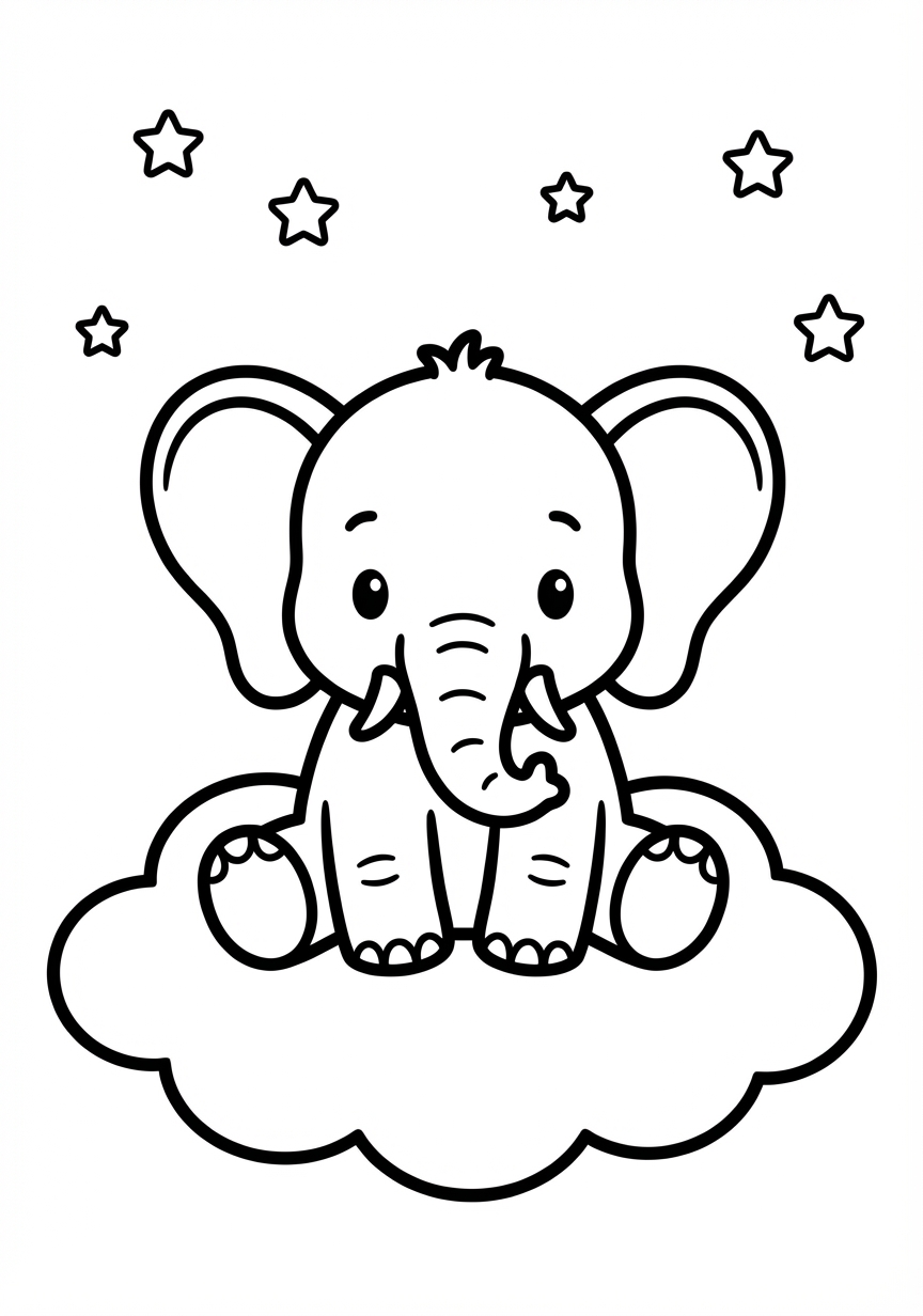 Süßer kleiner Elefant träumt auf einer Wolke