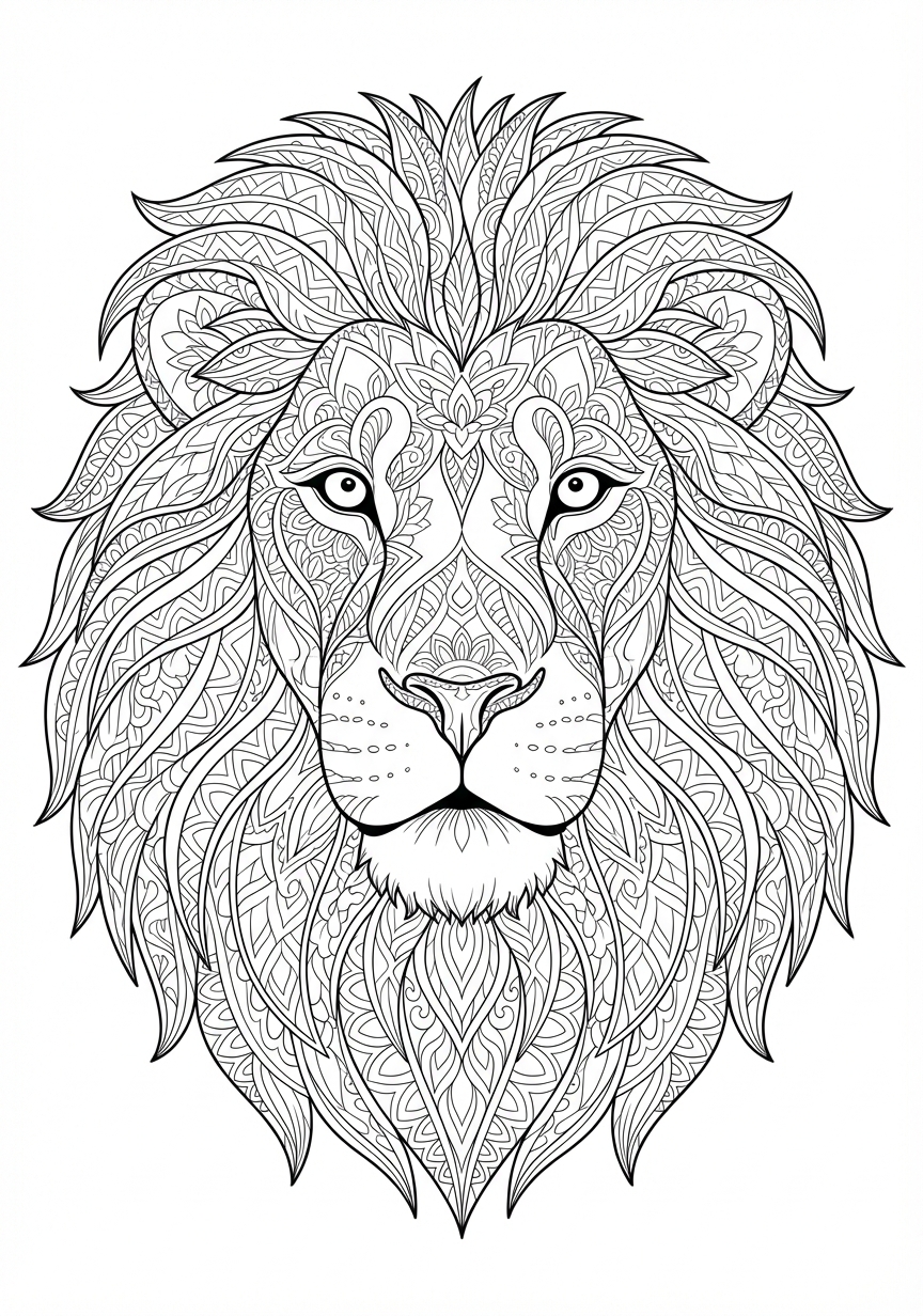 Filigraner Löwenkopf als komplexes Mandala für Experten