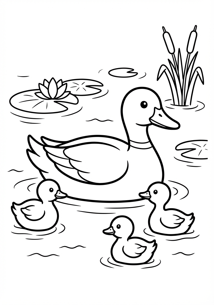 Fürsorgliche Entenmutter passt auf ihre Küken auf