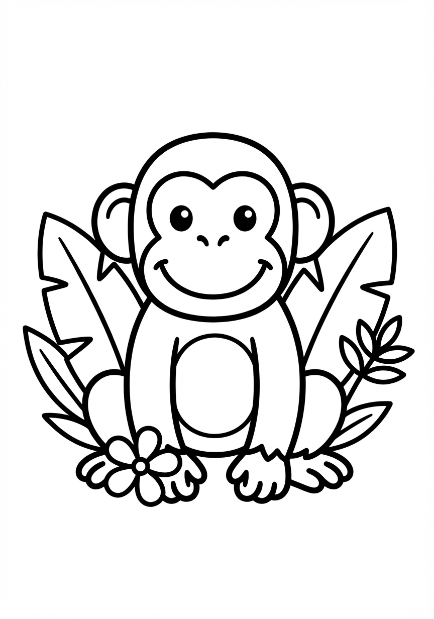 Fröhlicher Schimpanse mit einfachen Blättern zum Gestalten