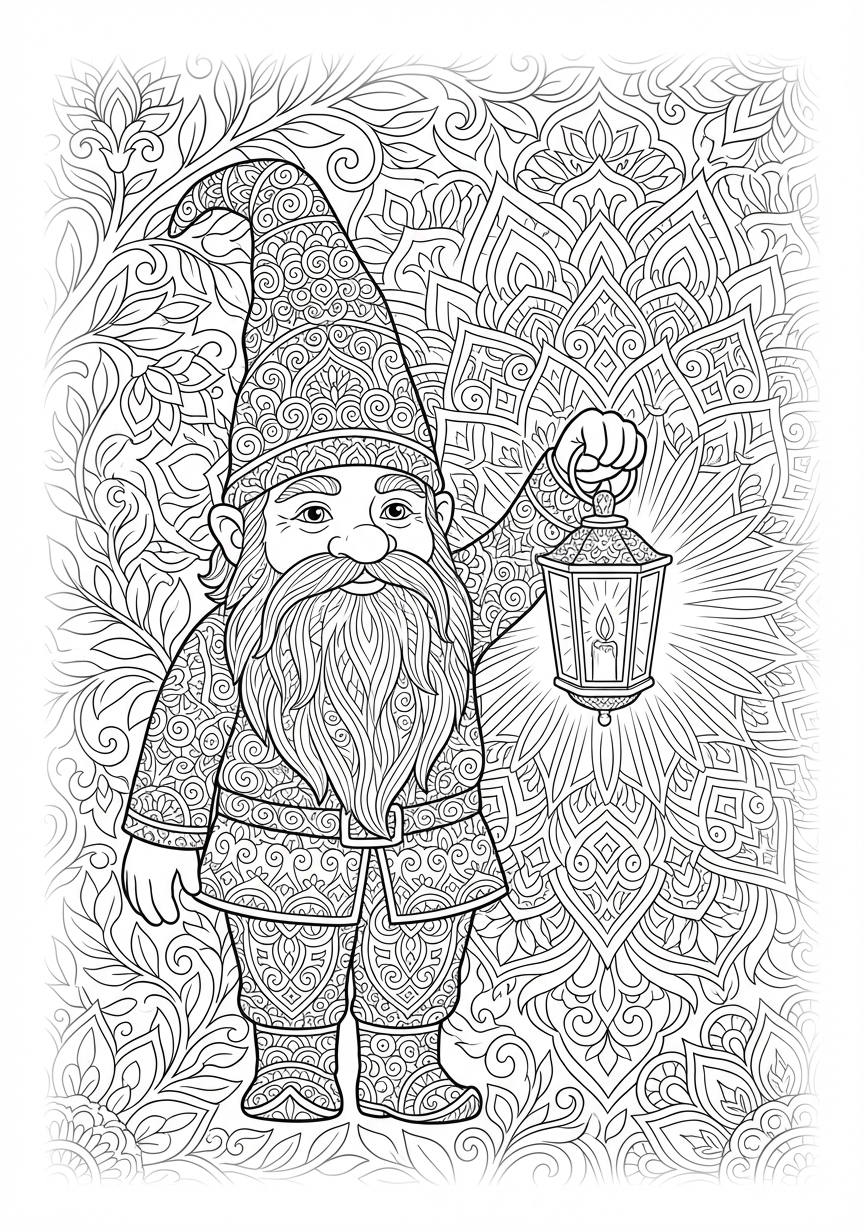 Kunstvolles Wichtel Mandala mit einer filigranen Laterne