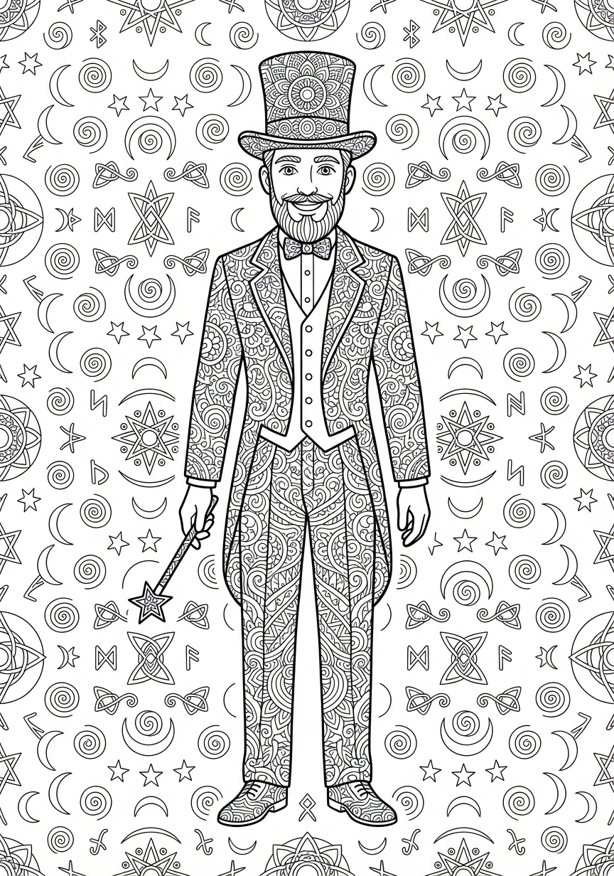 Hochdetailliertes Zauberer-Mandala mit filigranen Mustern