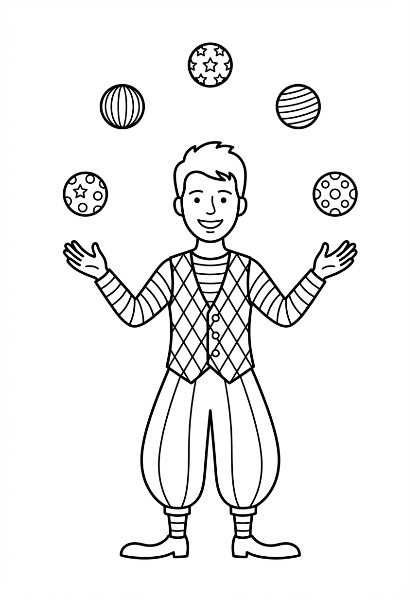 Geschickter Zirkusartist jongliert mit verzierten Bällen