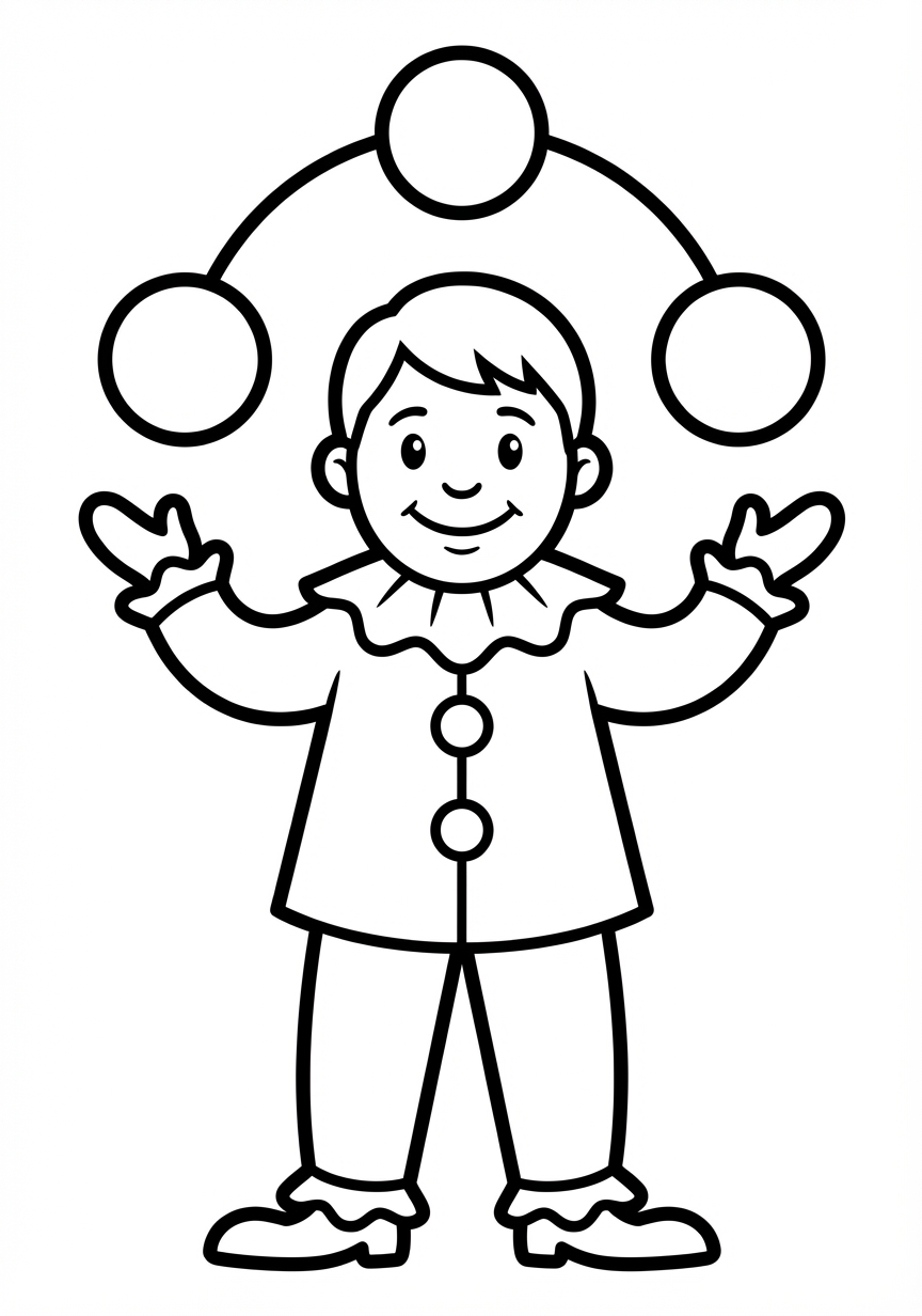 Fröhlicher Jongleur mit einfachen Linien